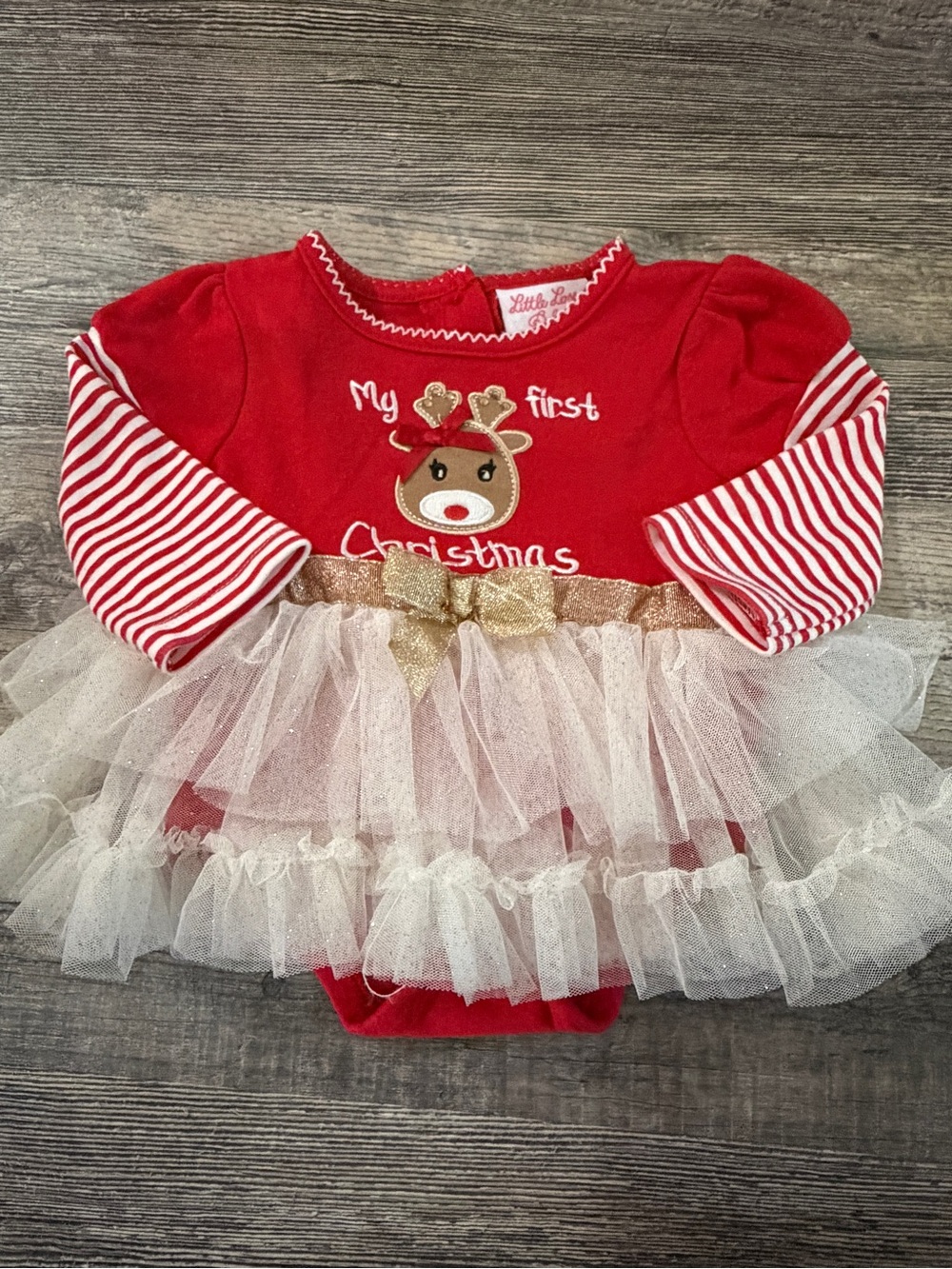 Little Lass Baby My First Christmas Reindeer Tutu Bodysuit Dress 6-9M Holiday